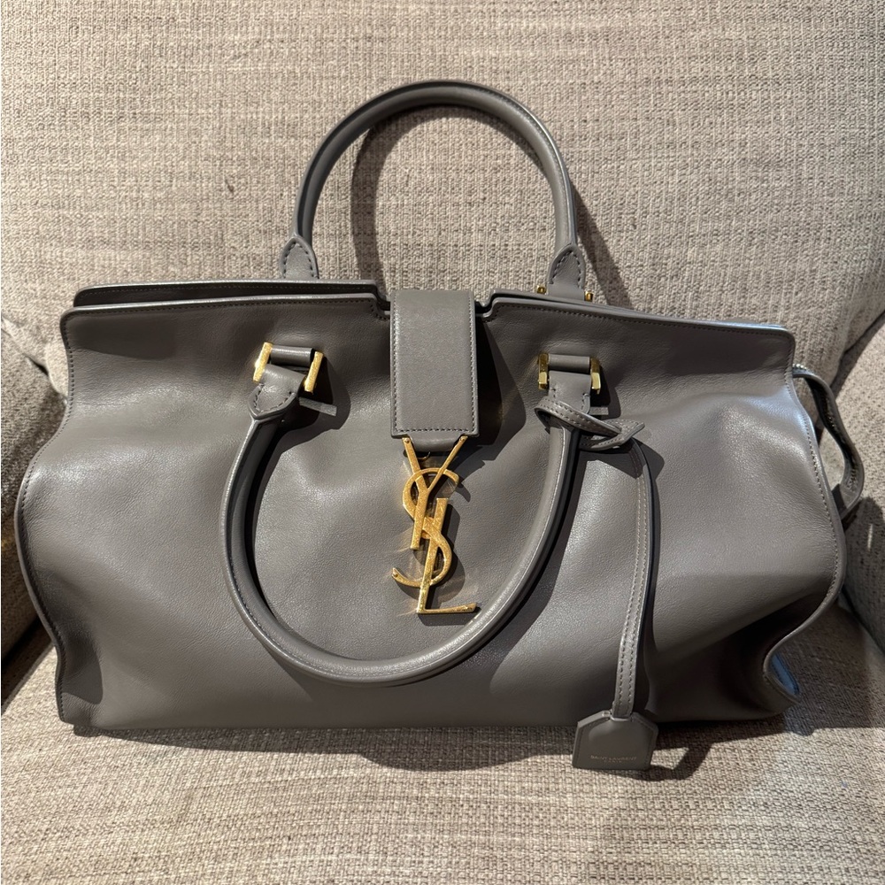 Saint Laurent Gray Satchel with Gold Hardware